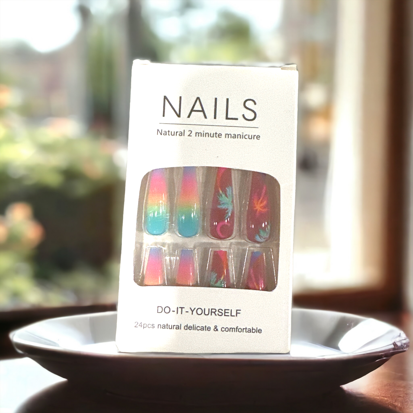 Rainbow Ombre Palm Tree Press-On Nails – Vibrant Tropical Collection