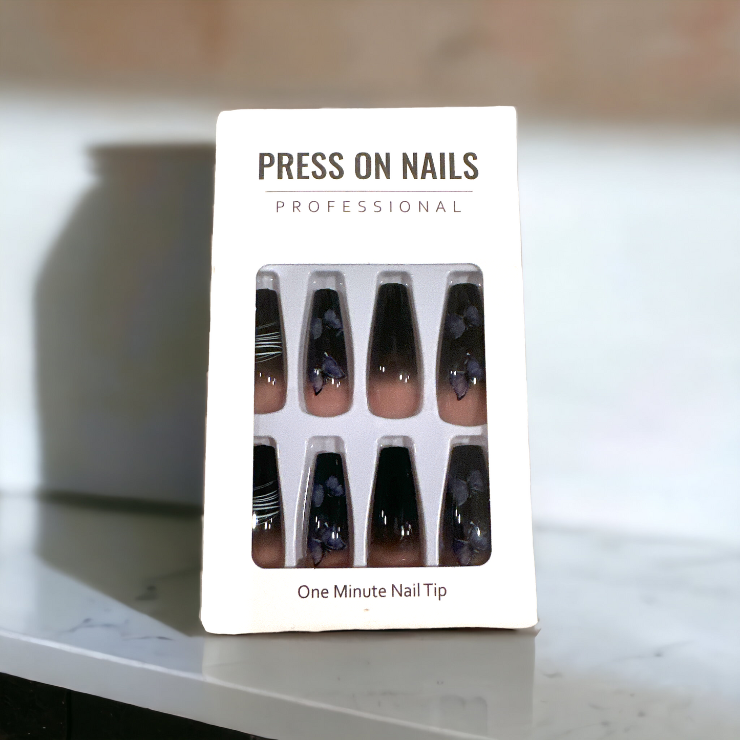 Midnight Blossom Press-On Nails – Dark Floral Elegance Collection