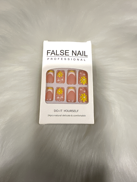 "Bright Daisy Press-On Nail Set - Complete with Prep Kit"