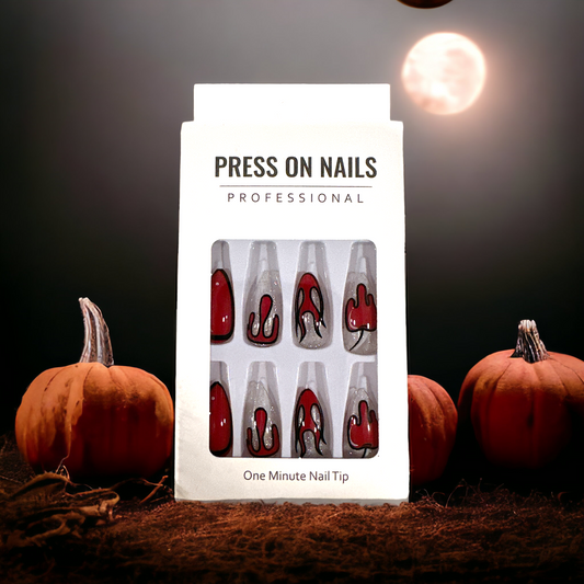 "Fiery Flame Press-On Nails - Halloween Collection with Prep Kit"