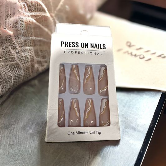 "Chic Brown Marble Press-On Nails - 24-Piece Professional Set"