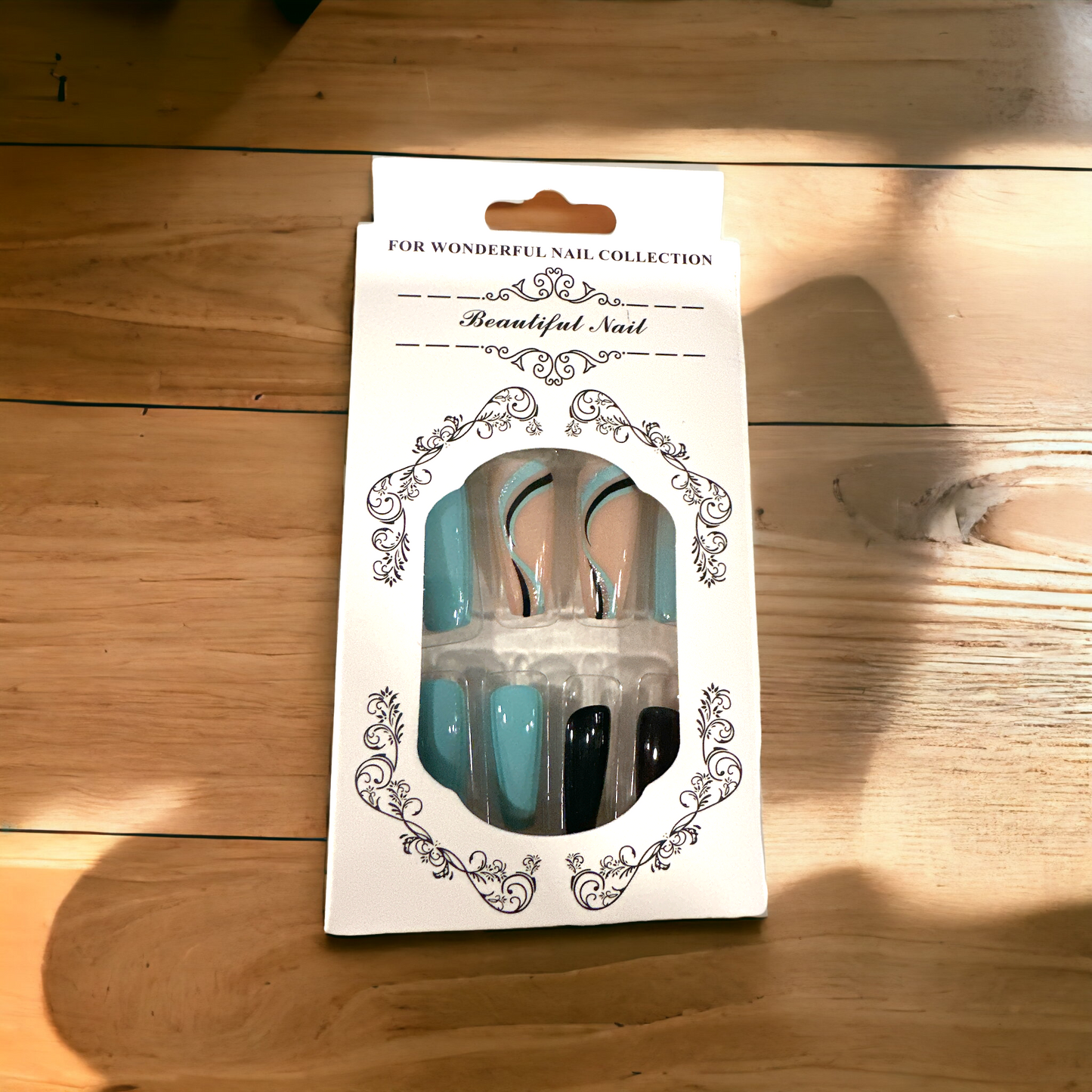 Elegant Blue and Black Swirl Press-On Nail Set