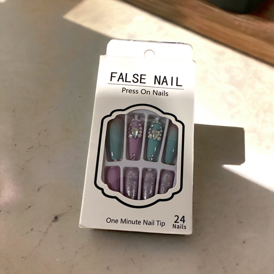 "Pastel Elegance Rhinestone Press-On Nail Set - 24 Pieces"