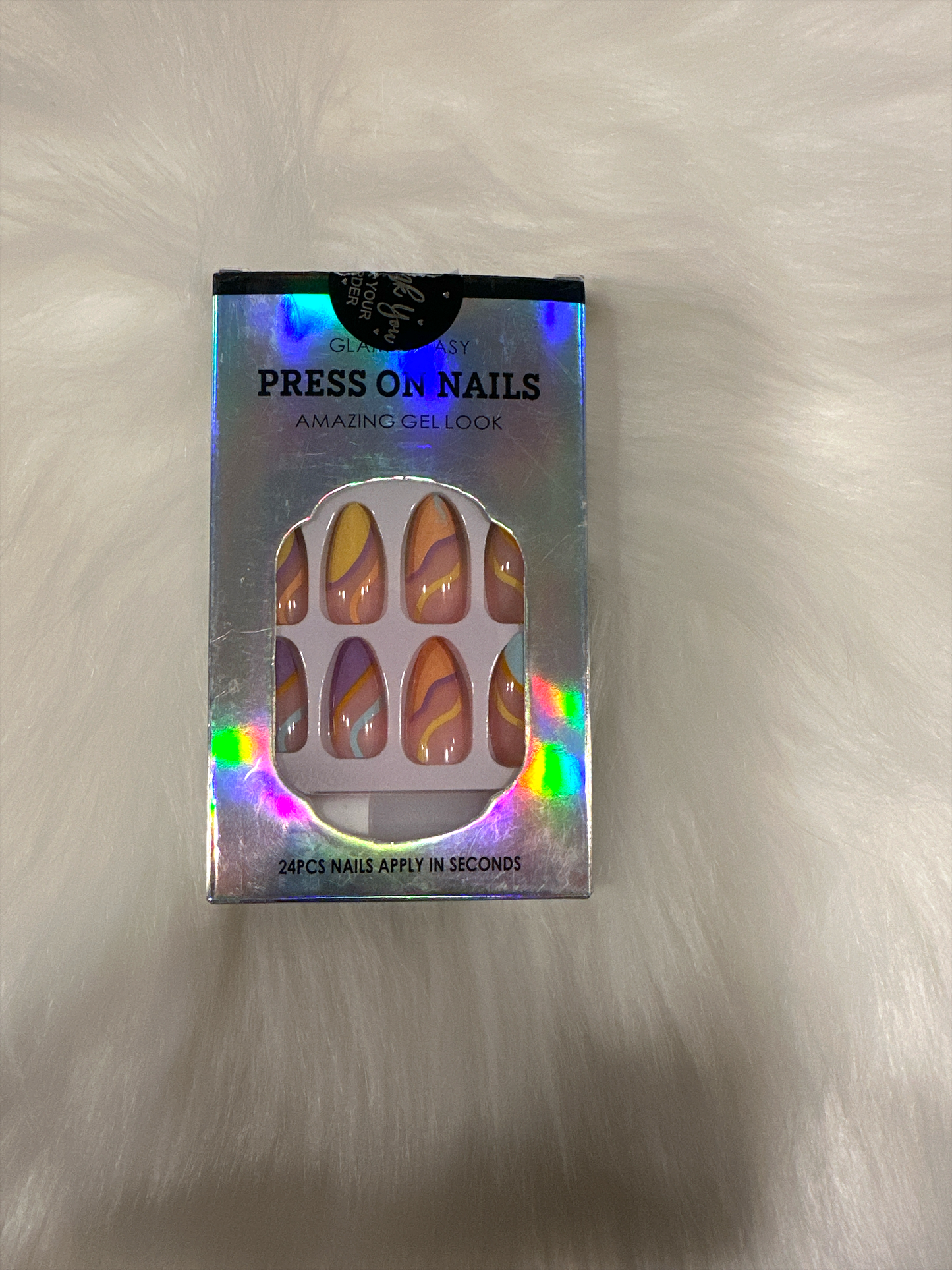 "Colorful Swirl Press-On Nails - Salon Gel Look with Prep Kit"