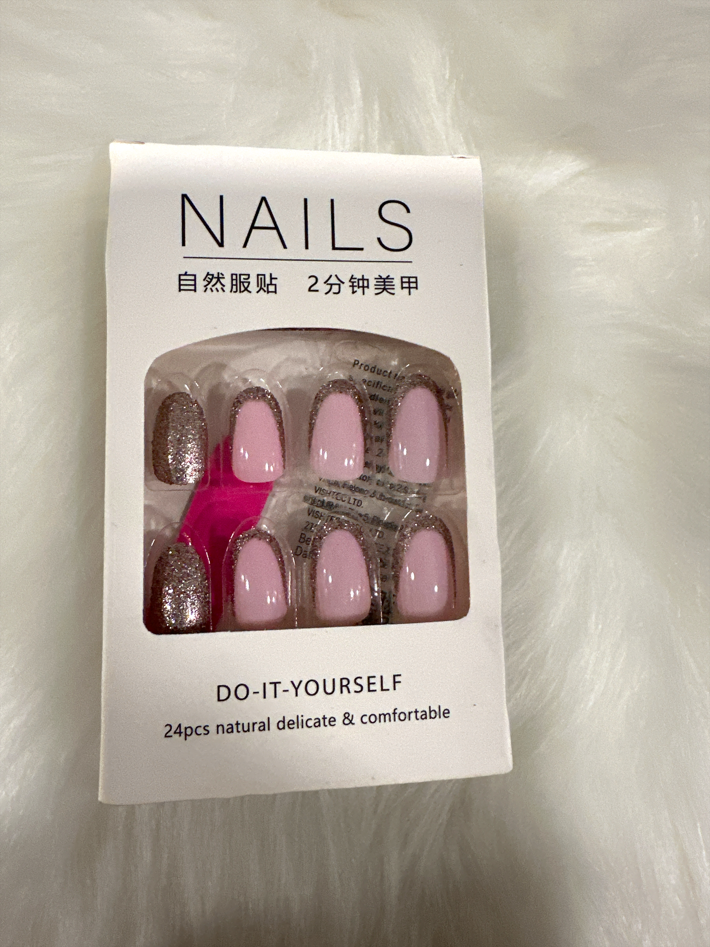 "Pink Perfection Glitter French Tip Press-On Nails - Prep Kit Included"