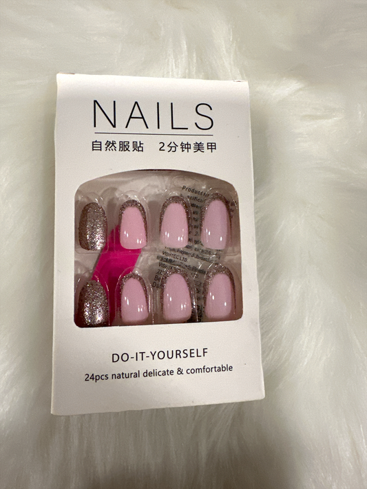 "Pink Perfection Glitter French Tip Press-On Nails - Prep Kit Included"