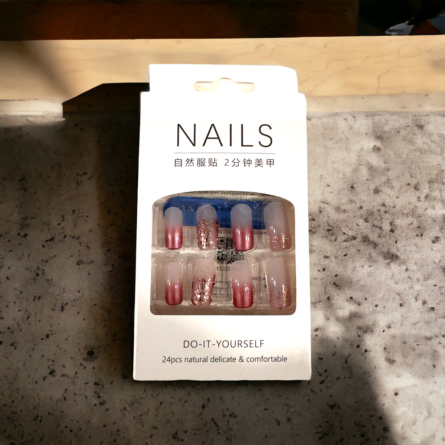 "Rose Gold Ombre Glitter Press-On Nails - Complete Prep Kit Included"