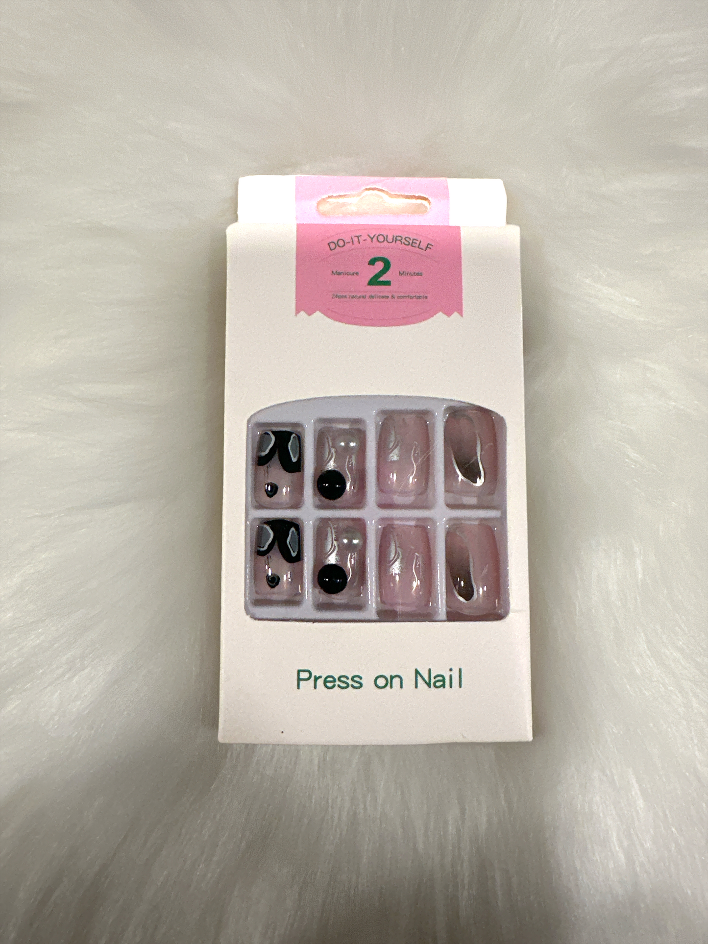 "Playful Abstract Black & Pink Press-On Nail Set - Complete with Nail Prep Kit"