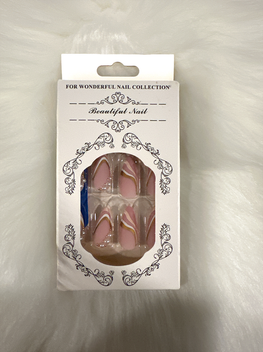 "Pink Marble Glam Press-On Nails - Includes Full Prep Kit"