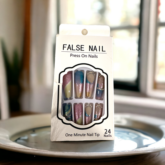 "Shimmering Abstract Press-On Nails - 24 Piece Set"