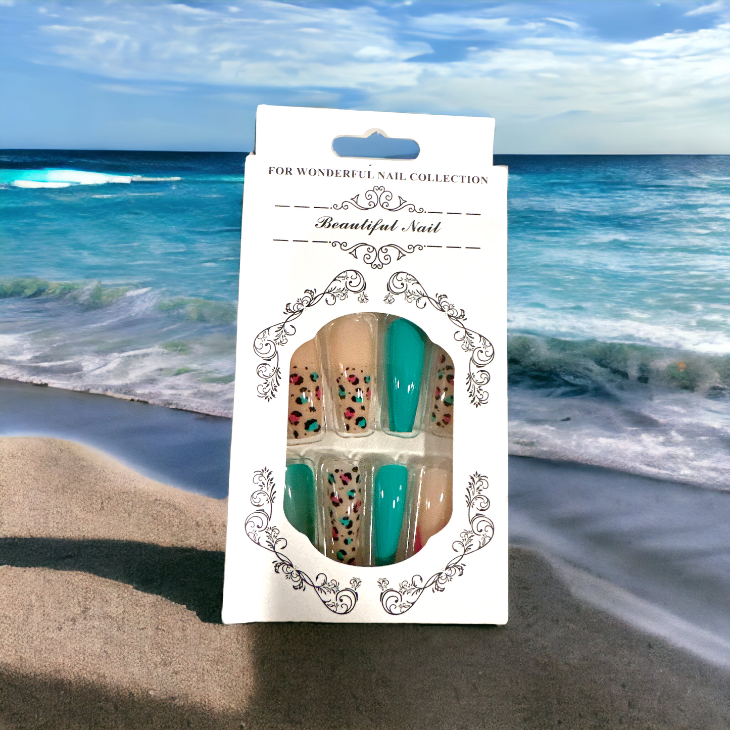 Tropical Teal & Leopard Print Press-On Nails – Beach Vibes Collection