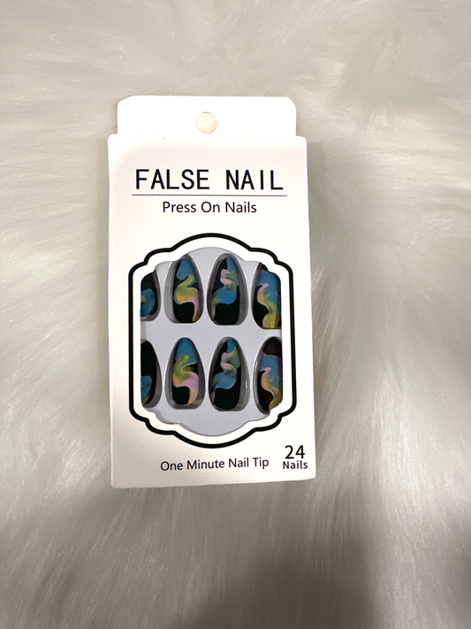 "Abstract Swirl Press-On Nail Set – Vibrant Elegance"