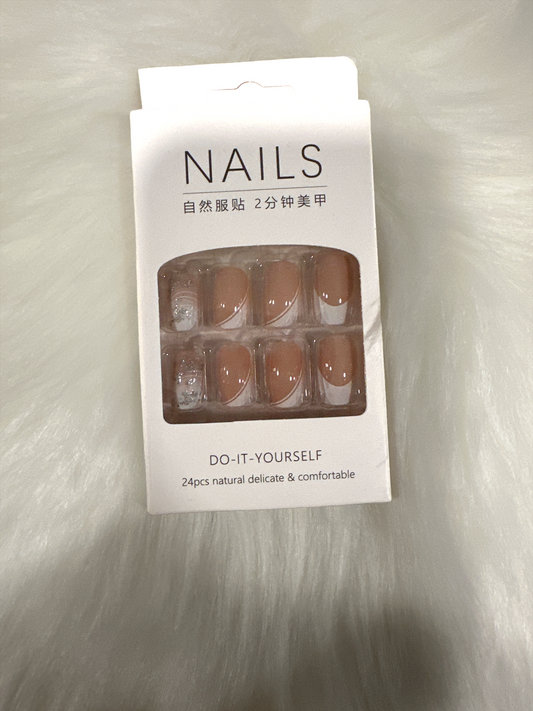 "Chic Nude Swirl Press-On Nail Set - Complete with Prep Kit"