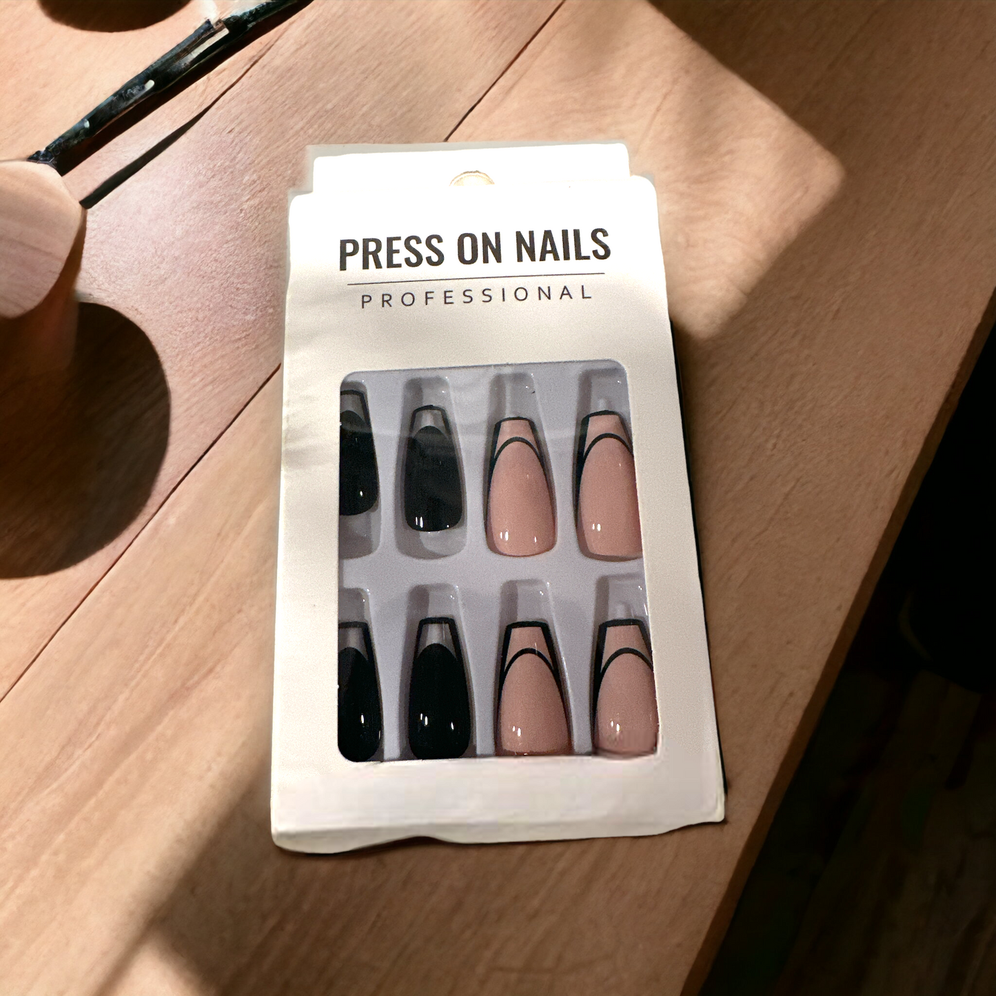 Elegant Black & Nude French Tip Press-On Nails - Professional Look in Minutes