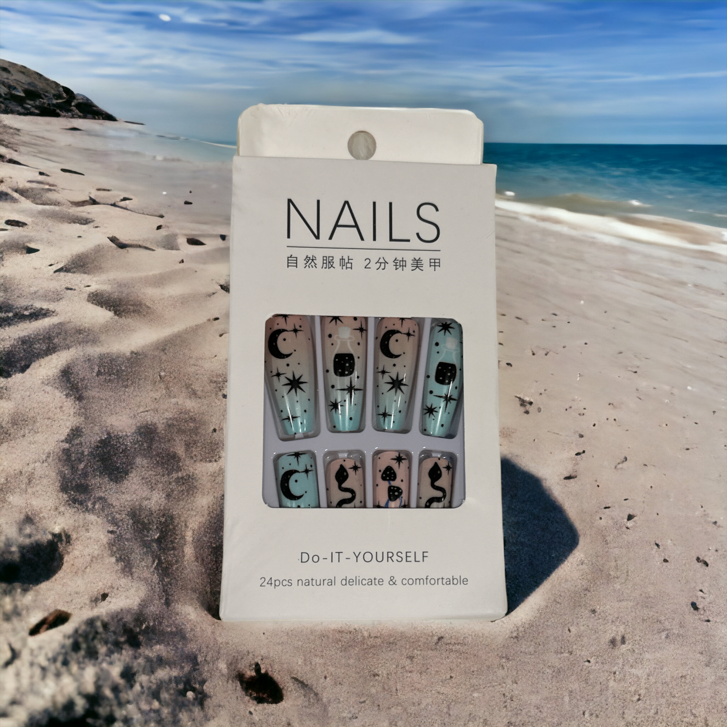 "Celestial Moon & Stars Press-On Nails - 24pc Set"