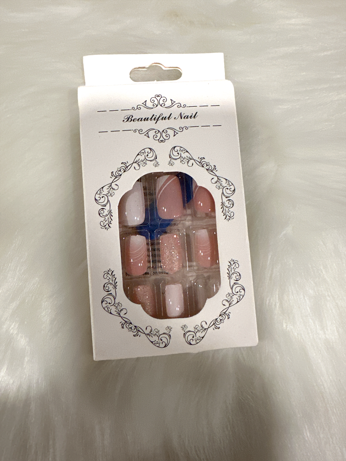 "Elegant Pink Marble Press-On Nails with Glitter Highlights - Includes Complete Prep Kit"