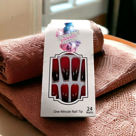 "Red Ombre Elegance Press-On Nail Set with Prep Kit - 24 Nails"