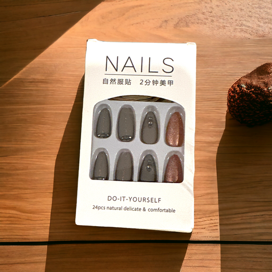 "Earthy Elegance Press-On Nail Set – 24 Pcs"