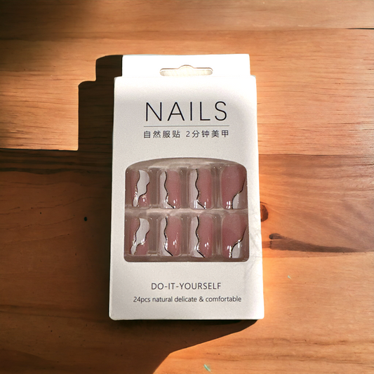 "Elegant Rose Gold Wave Press-On Nails – 24 Pcs"