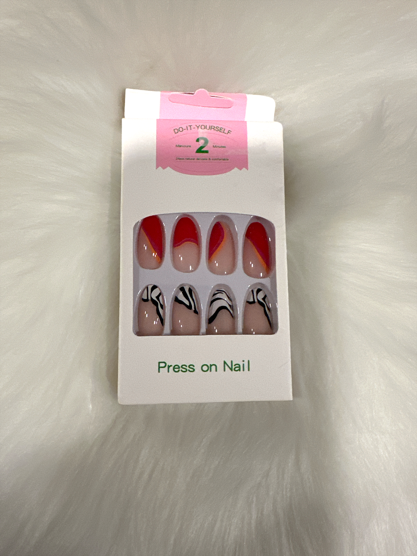 "Bold Red and Zebra Print Press-On Nail Set - Includes Full Prep Kit"