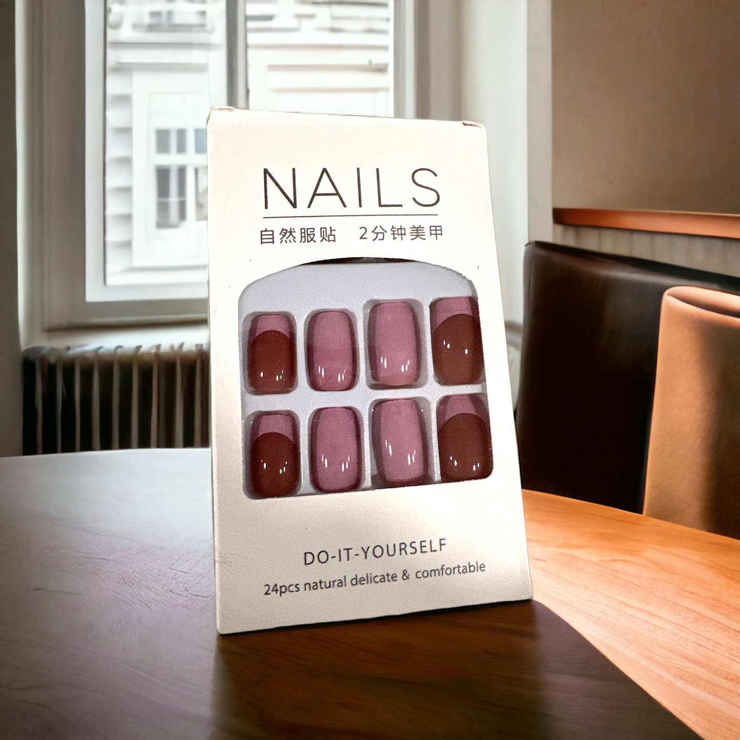 "Elegant Burgundy & Blush Press-On Nails - 24 Nails with Complete Prep Kit"