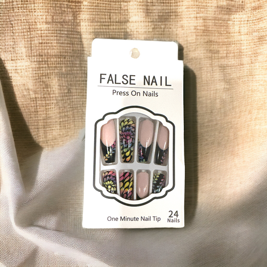 Boho Floral Press-On Nail Set – Bold & Artistic Design