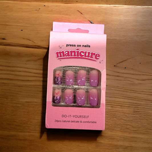 "DIY Pink Glitter Ombre Press-On Nails – 24 Pcs"