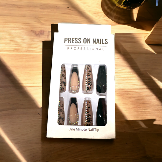 Wild Elegance Press-On Nails - Leopard & Rhinestone Design