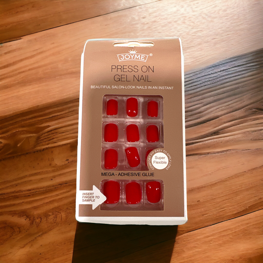 "Bold Red Gloss Press-On Gel Nail Set – Instant Salon Look"